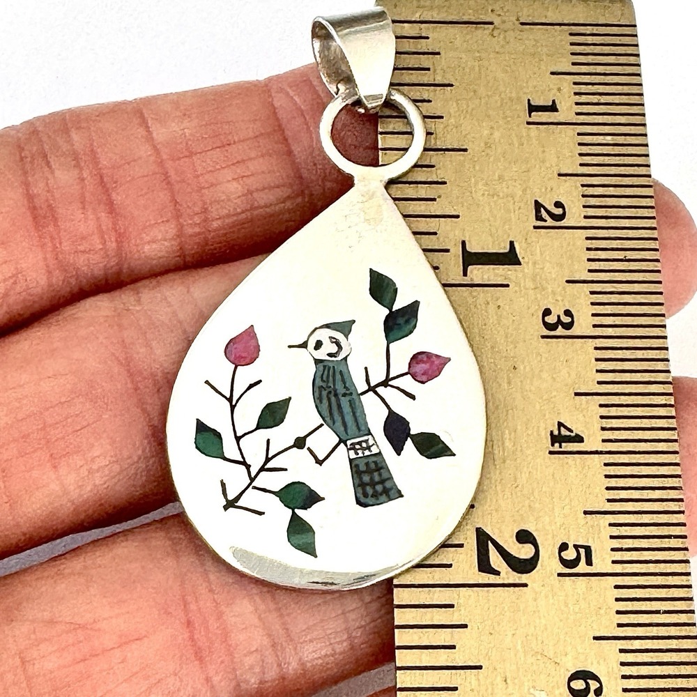 Zuni‎ Blue Jay Bird Pendant 2in Turquoise Signed Boyd Native Amer Sterling Inlay View 3
